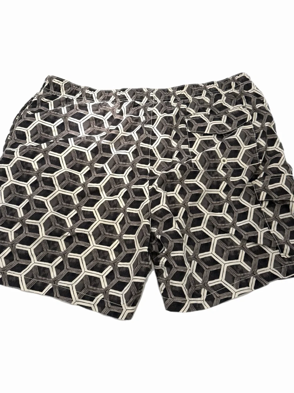 Tommy Bahama Relax Men’s Black & White Honeycomb Print Swim Trunk Shorts - Large